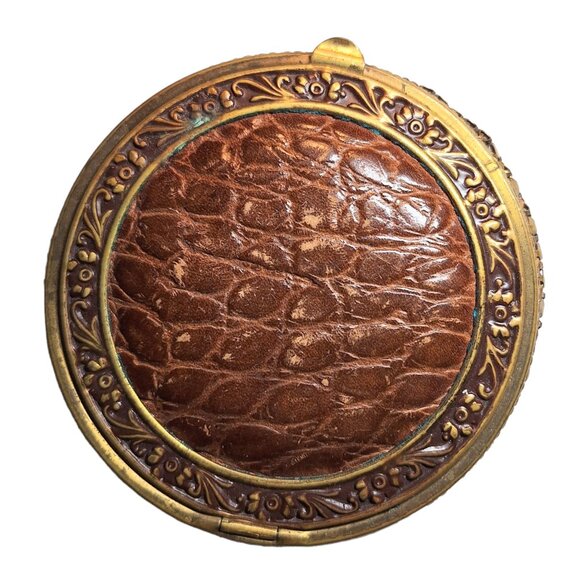 Vintage Art Deco Mesh Bag Make Up Powder Compact Gold Tone - Picture 1 of 6